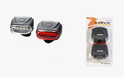 Фонари TRIX передний/задний, 12 COB диоды, 2 режима, крепеж на руль/подседельный штырь, батарейки в комплекте, силикон (20/100)