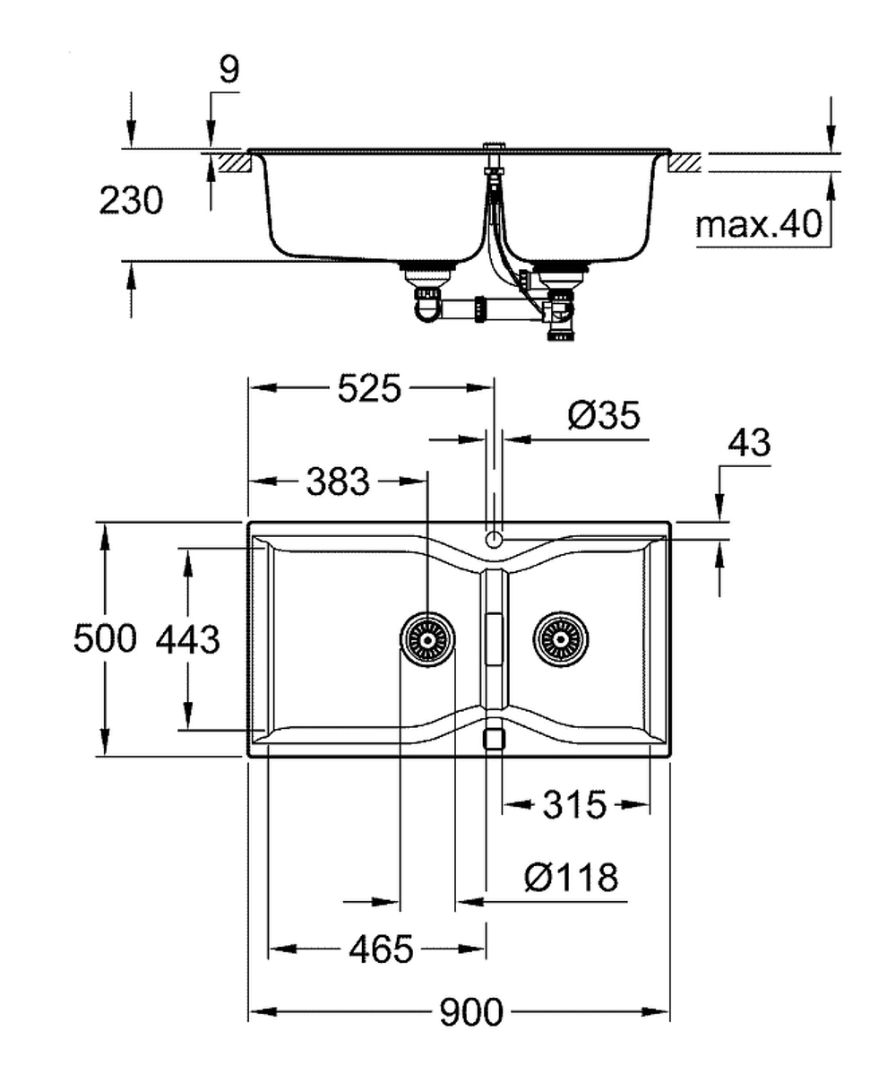 Кухонная мойка Grohe K700 90 31658AP0 Черный гранит