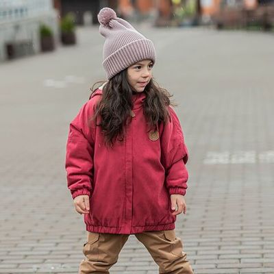 Oversized jacket with faux fur - Cranberry