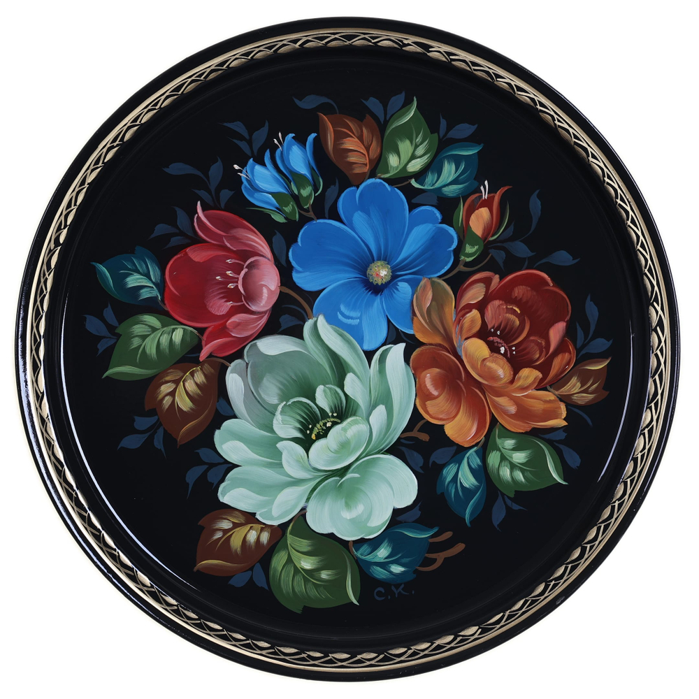 Жостовский поднос декоративный, размер 30 см (A9), металлический