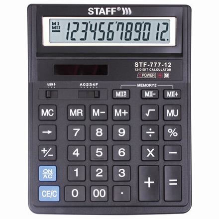 Калькулятор настольный STAFF STF-777, 12 разрядов, двойное питание, 210x165 мм