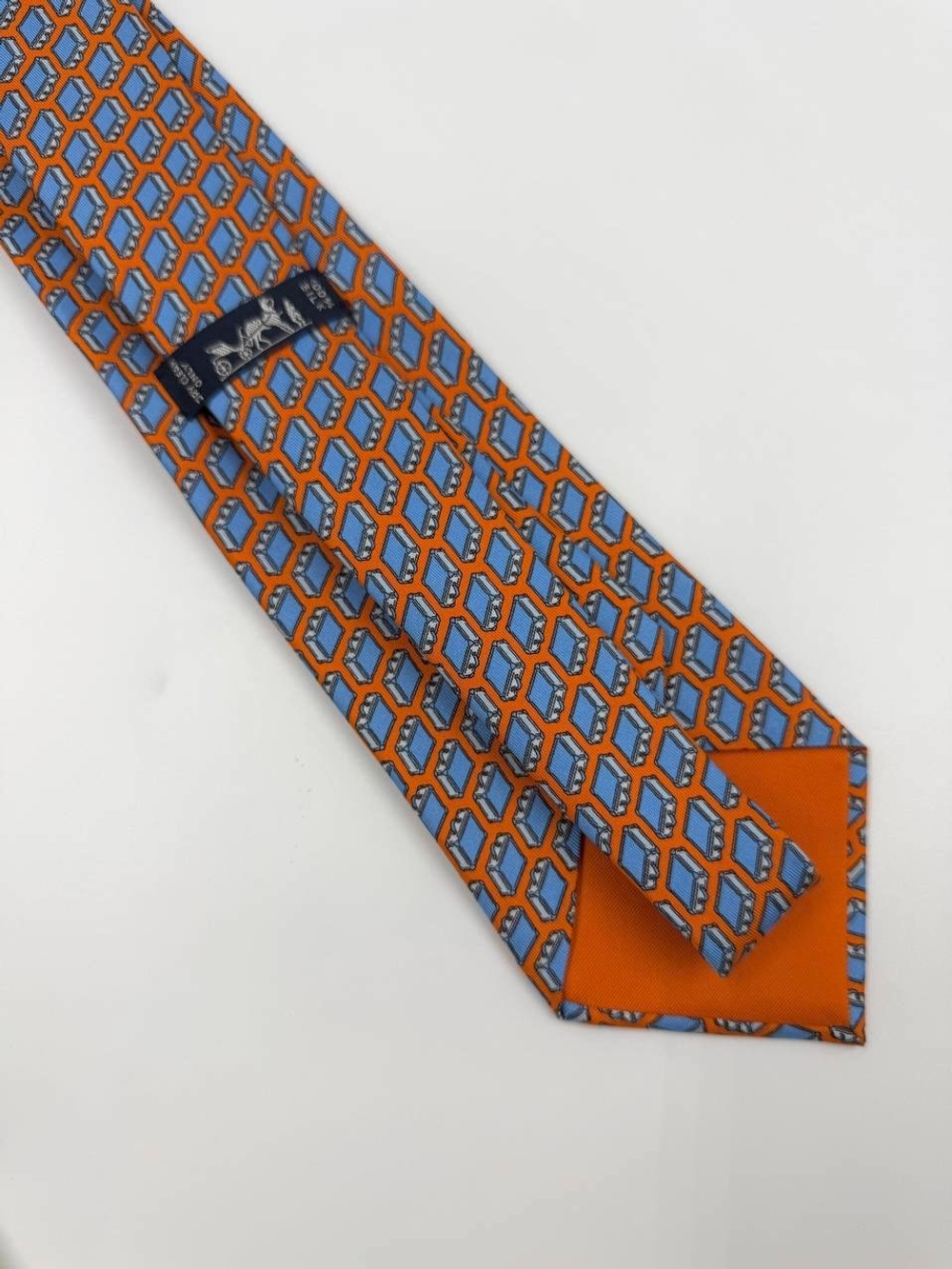 Галстук оранжевый с голубым «Чемоданы» Hermes