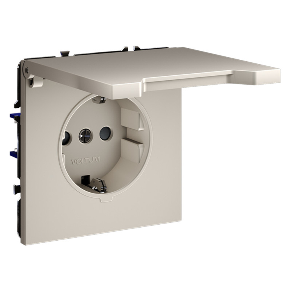 Розетка встраиваемая VOLTUM S70 с заземлением, защитными шторками и крышкой 16А, (кашемир)