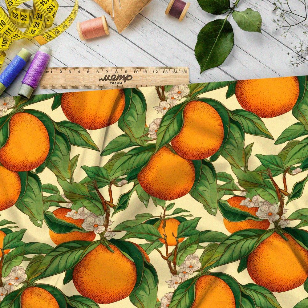 Ткань премиум дюспо оранжевые плоды в цветах
