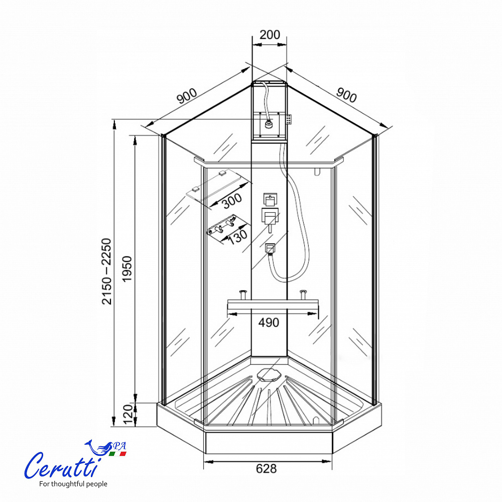 Душевая кабина Ceruttispa ЧИКА (CHIKA) 901BF (90x90x215-225)