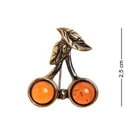 AM-2575 Брошь «Вишенка» (латунь, янтарь)