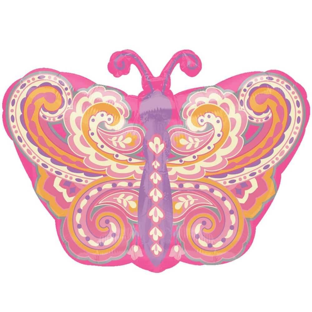 Шар Фольгированный Бабочка Узор пейсли розовый (Розовый)
