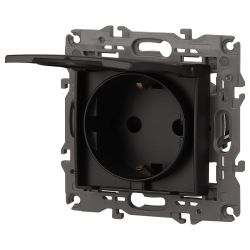 14-2103-05 ЭРА Розетка 2P+E Schuko со шторками с крышкой, 16A-250В, IP20, Эра Elegance, антрацит