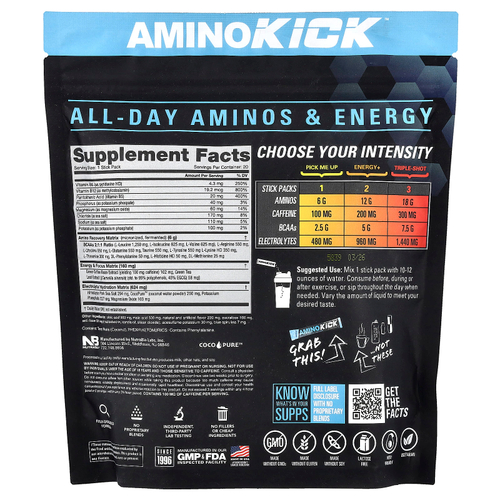 NutraBio, Performance, Amino Kick™, голубая малина, 20 стик-пакетов по 9 г (0,32 унции)