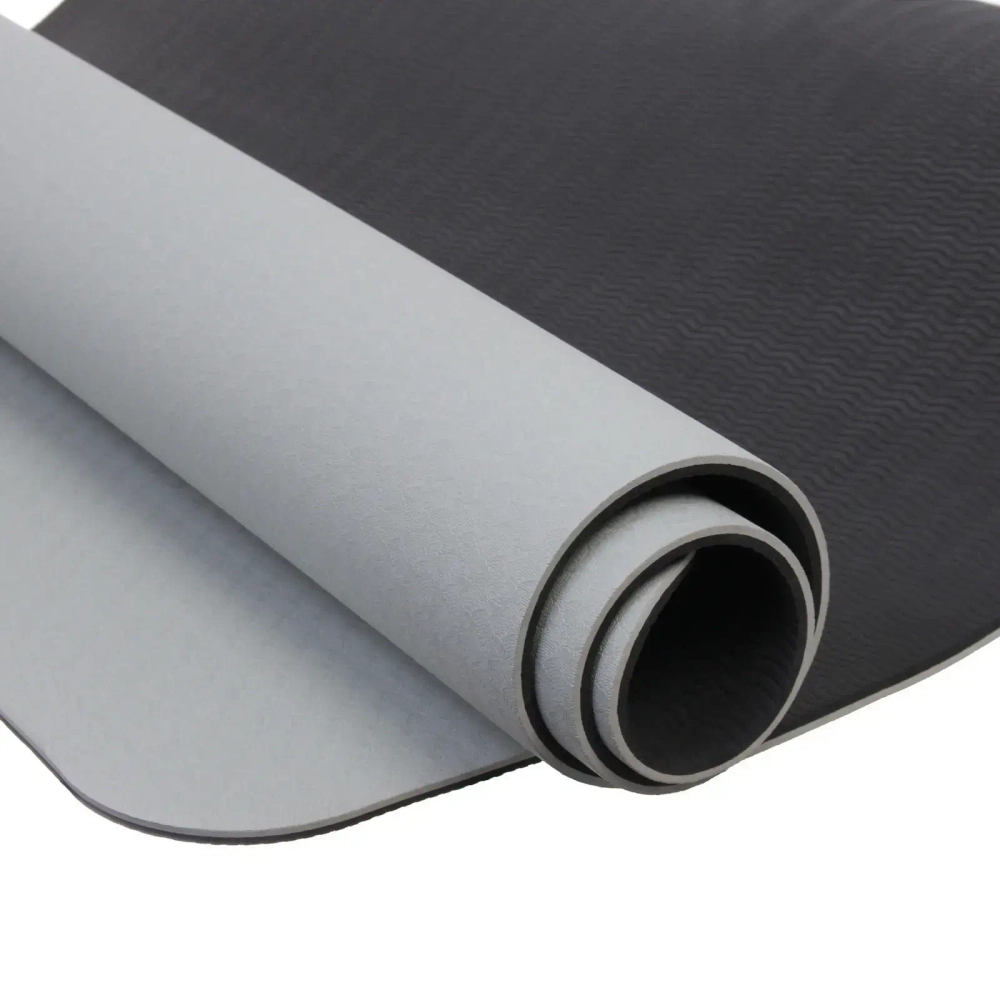 Коврик для йоги 6 мм 183х80 см «Энергия» 2х сторонний TPE, серый/черный