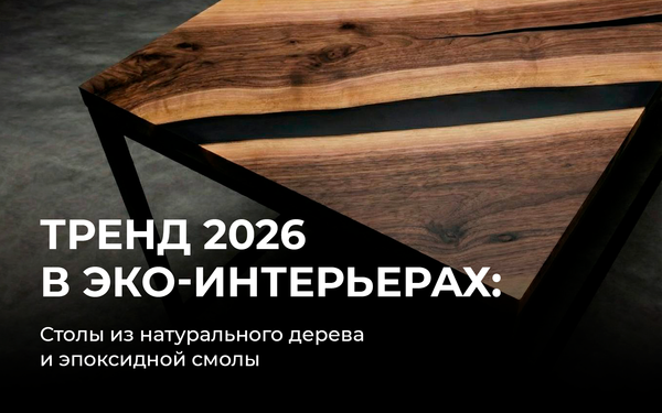 Столы из натурального дерева и эпоксидной смолы как тренд эко интерьеров 2026 года