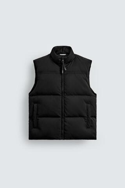 ZARA СТЕГАНЫЙ ЖИЛЕТ КЛАССИЧЕСКОГО КРОЯ, ЧЕРНЫЙ