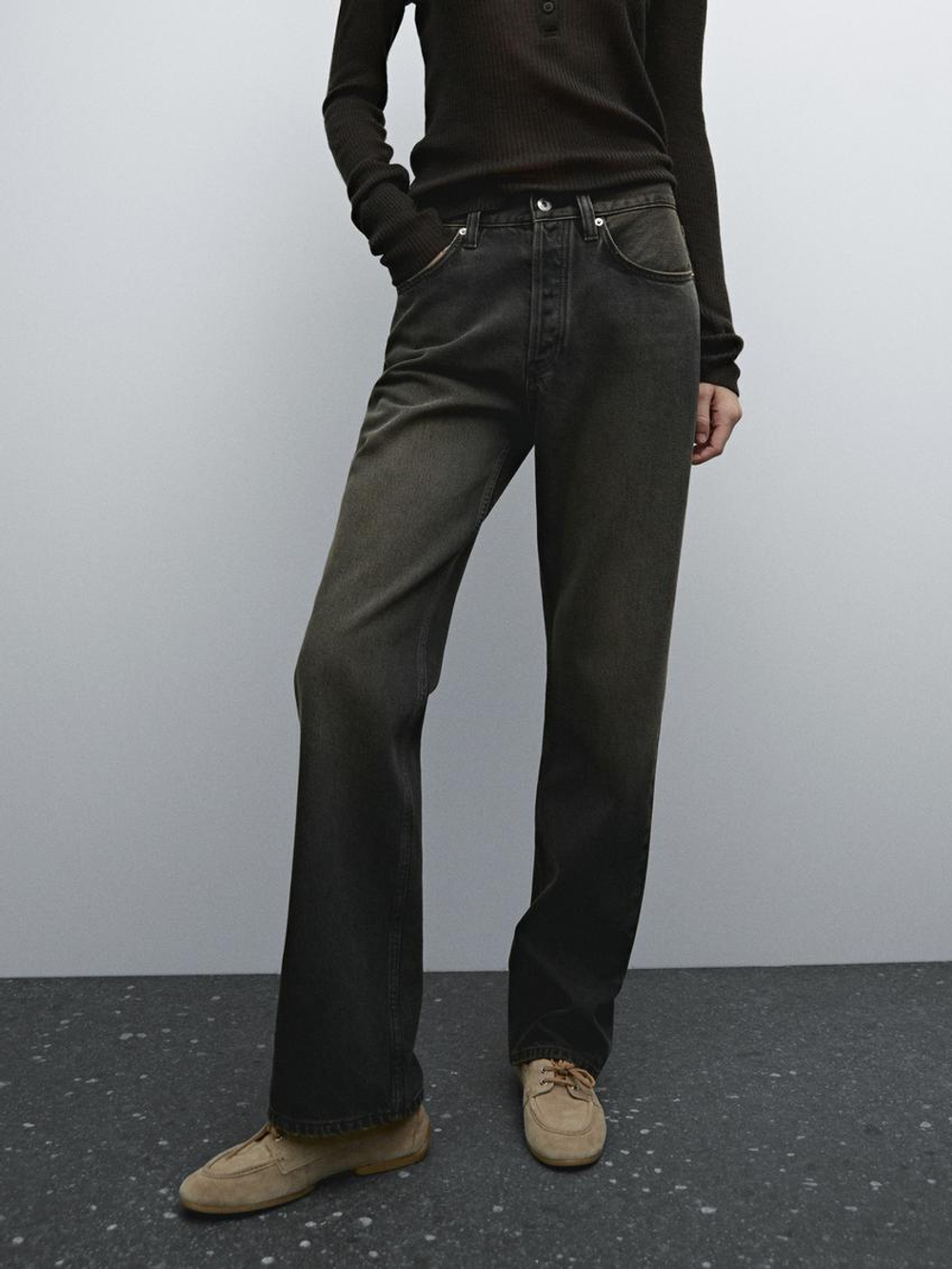 Massimo Dutti Джинсы с высокой посадкой, антрацитово-серый