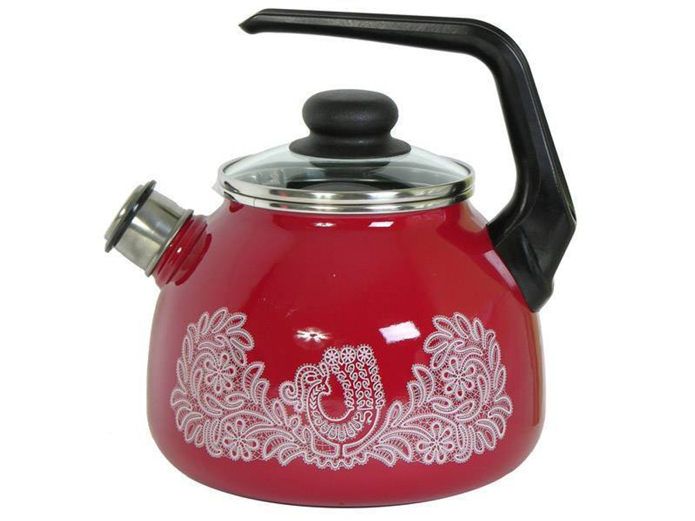 Чайник 3л со свистком "Вологодское кружево" вишневый