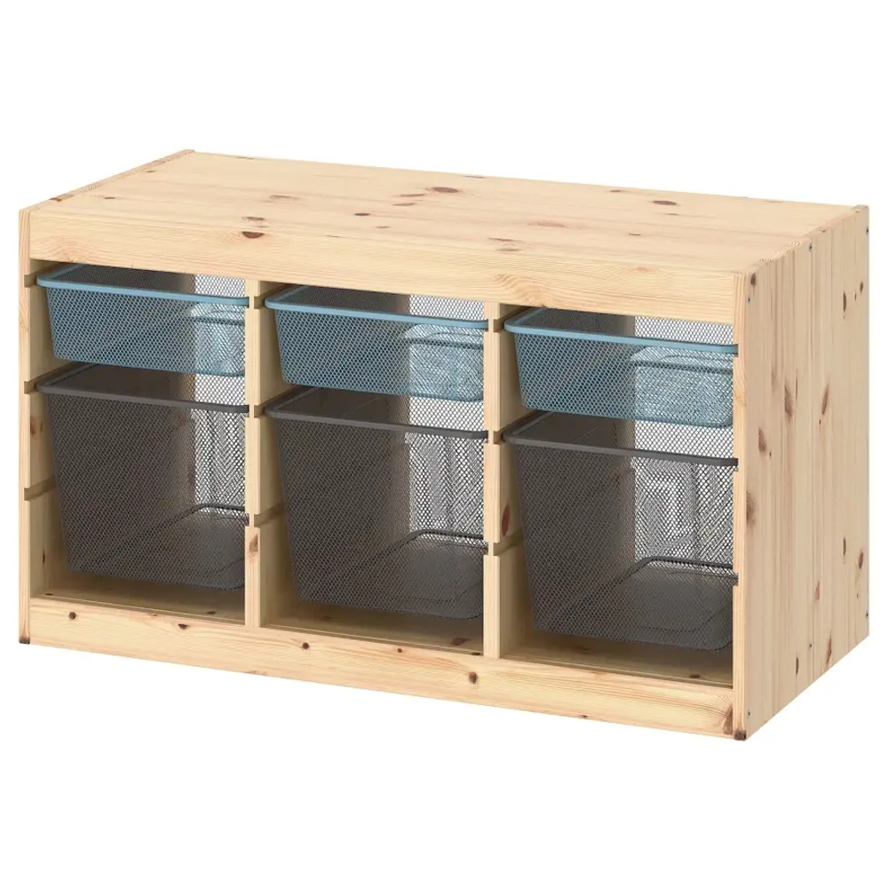 Стеллаж - IKEA TROFAST, 93х44х52 см, сосна/серо-голубой/темно-серый, ТРУФАСТ ИКЕА