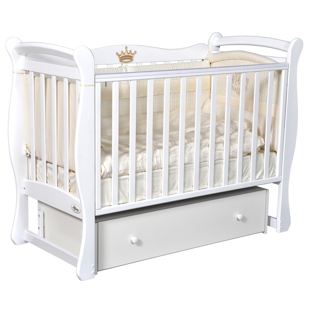Детская кроватка Oliver Viana с универсальным маятником и ящиком Белый