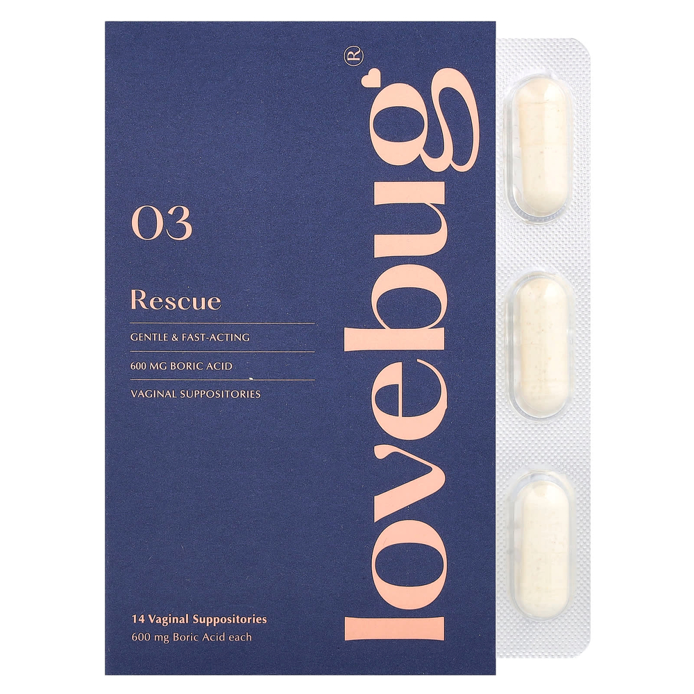 LoveBug Probiotics, Rescue, вагинальные свечи, 03, 14 вагинальных суппозиториев