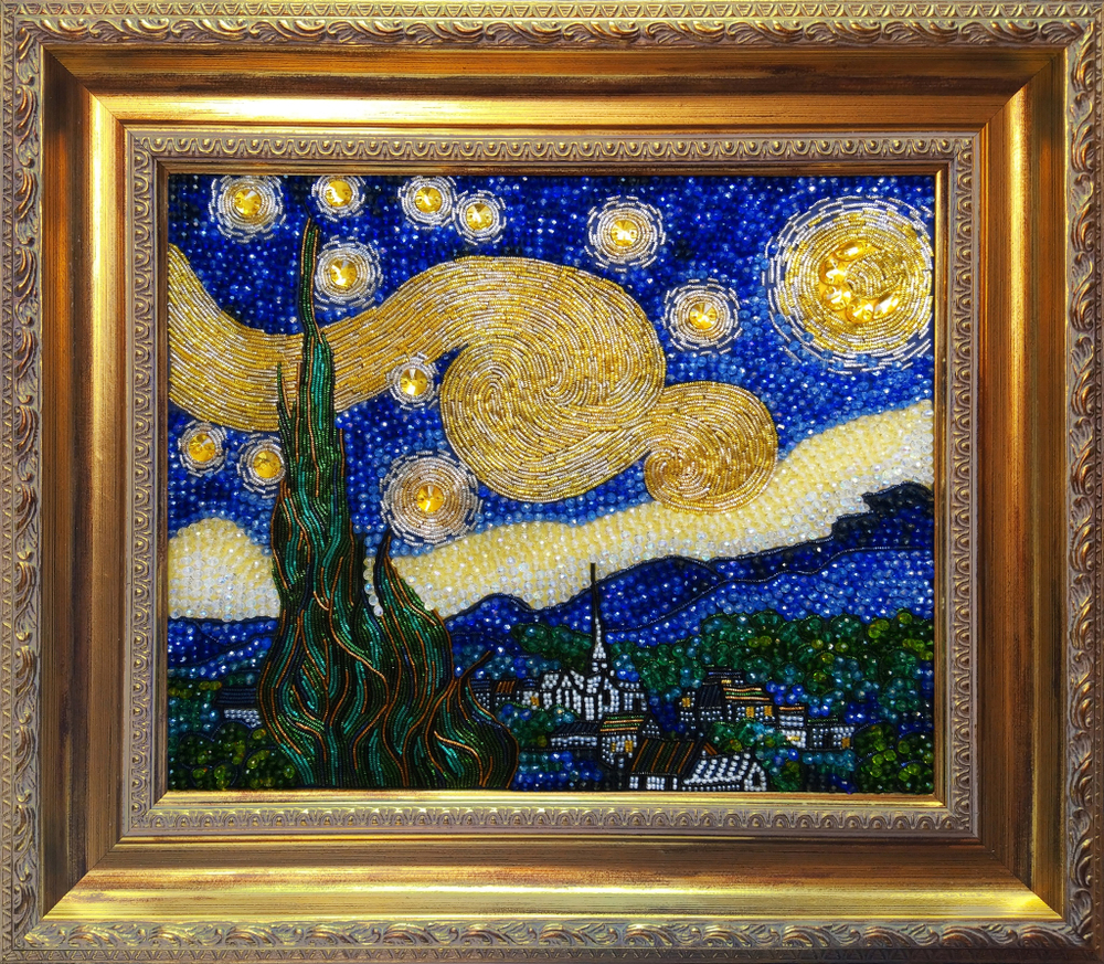 Ткань с нанесенной авторской схемой "Звездная ночь" Ван Гога (+инструкция)