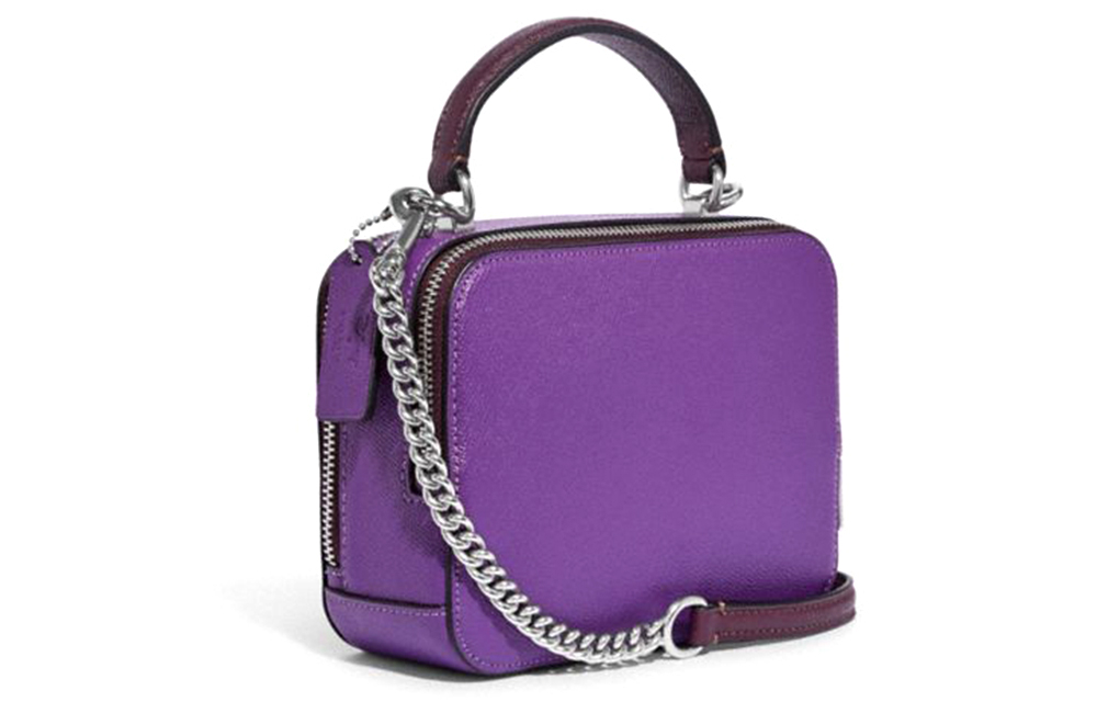 COACH Disney Collaboration BOX CROSSBODY Cow Split Leather Clutch Women"s Dark Purple