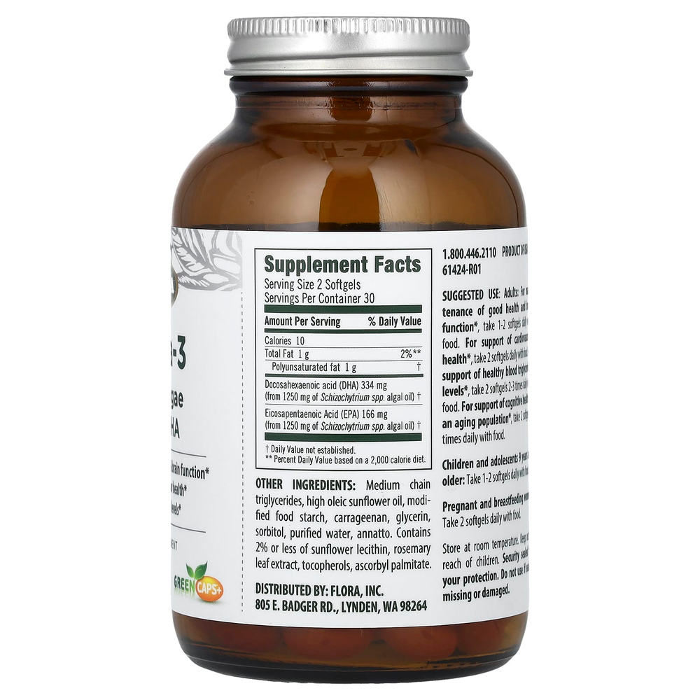 Flora, омега-3, веганские водоросли, ЭПК и ДГК, 60 вегетарианских капсул