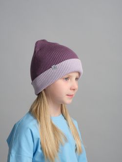 Шапка вязаная хлопковая ТВИНС(Лаванда, виноград)