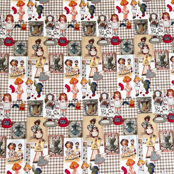 ВИНТАЖНЫЕ КУКЛЫ #2, 100% хлопок, ширина 110 см 1