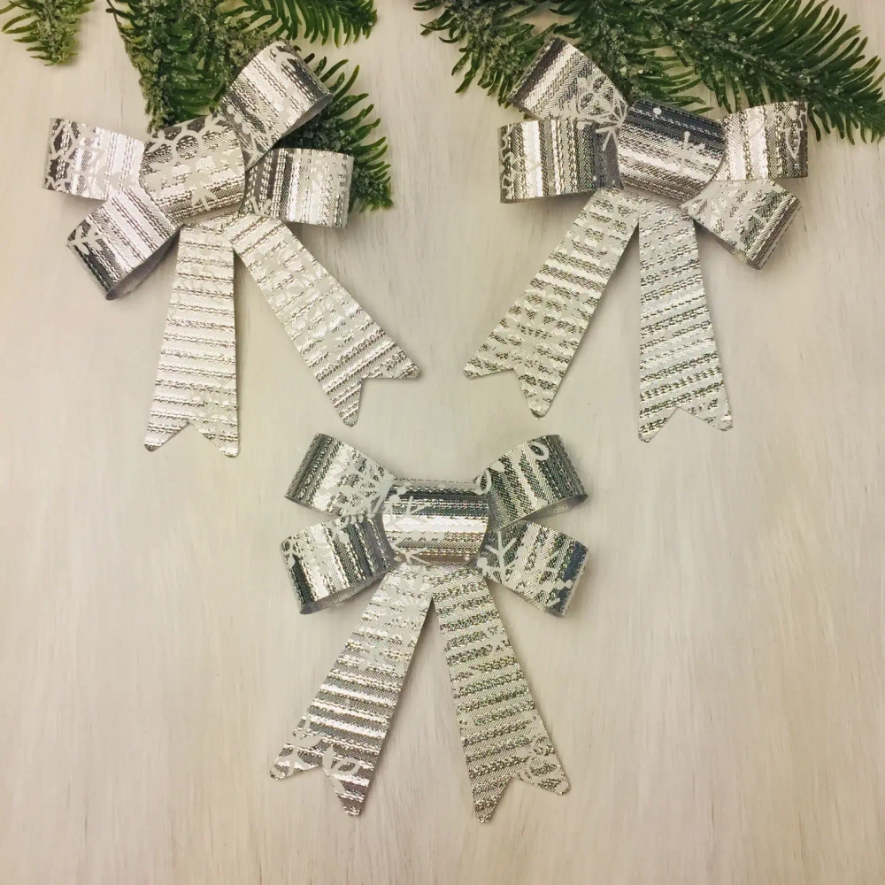 Бант на ёлку «Снежинка» 10*12 см (набор 3шт), Серебро