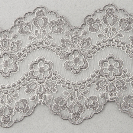 Вышивка хлопком на тюле, 90 мм, цвет светло-серый (10216022/190318/0004024/1_Испания)