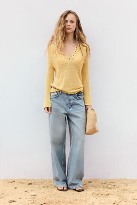 Massimo Dutti Свитер с воротником, жемчужный/бежевый