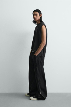 ZARA ДЖИНСЫ BARREL С МОЛНИЯМИ, ЧЕРНЫЙ