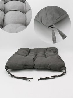 Подушка на стул квадратная с завязками 40х40см, серая (Т40-073)