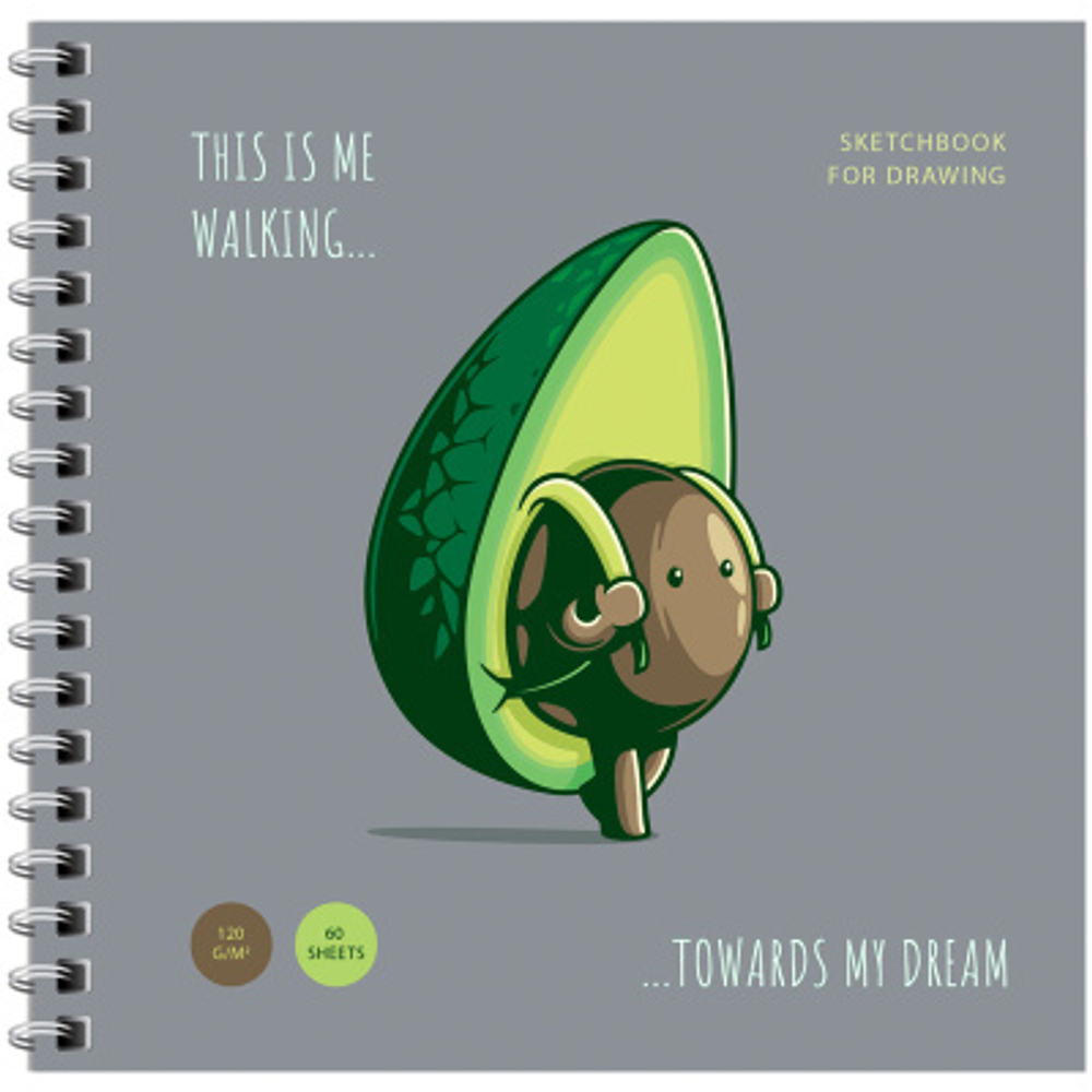 Скетчбук 60л., 150*150 MESHU "Avocadreams", на гребне, выб. лак, soft-touch, 120г/м2