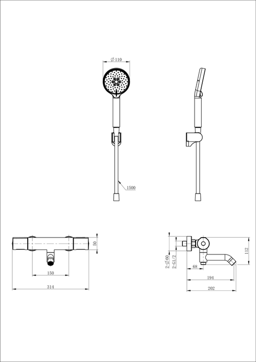 Смеситель для ванны с душем и термостатом WONZON & WOGHAND INN 2, Хром (WW-A2006-A1-CR)