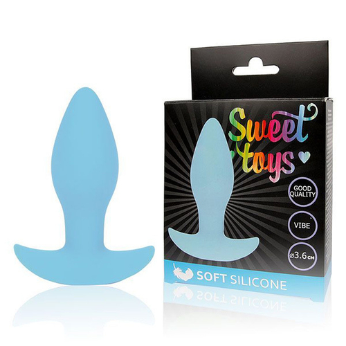 Голубая коническая анальная вибровтулка 8,5см с ограничителем Bior Toys Sweet Toys ST-40178-12