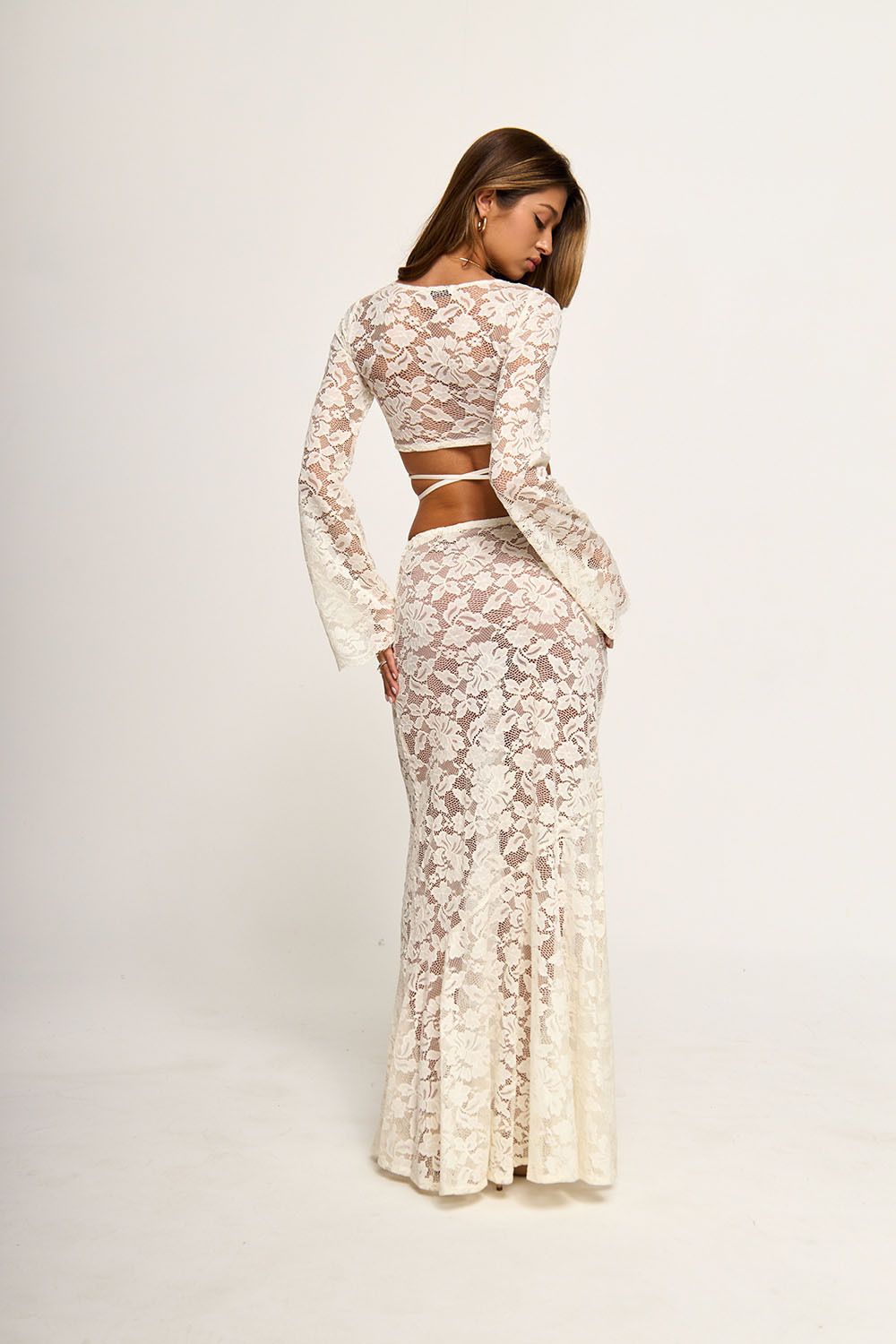 Кружевная юбка макси цвета айвори