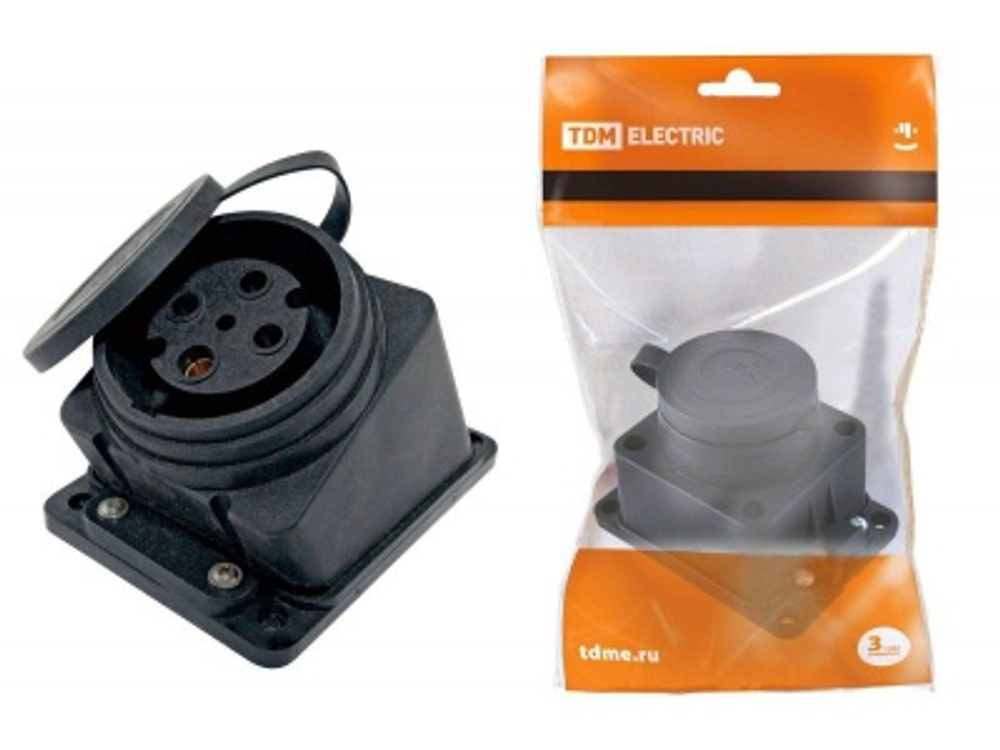 Розетка с заглушкой каучук наклонная 3P+РЕ 32А 380В IP44 TDM