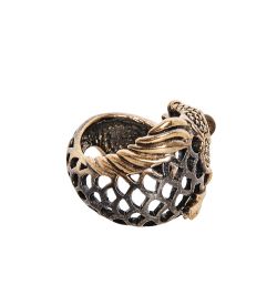 AM-2494 Кольцо «Рыбка золотая» (латунь, янтарь)