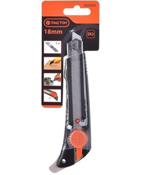 Нож с лезвием 18 мм пластиковый с металлическим носиком и лопаткой Tactix 260043