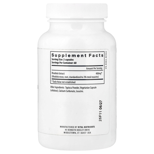 Vital Nutrients, Родиола розовая, 120 веганских капсул (200 мг на капсулу)