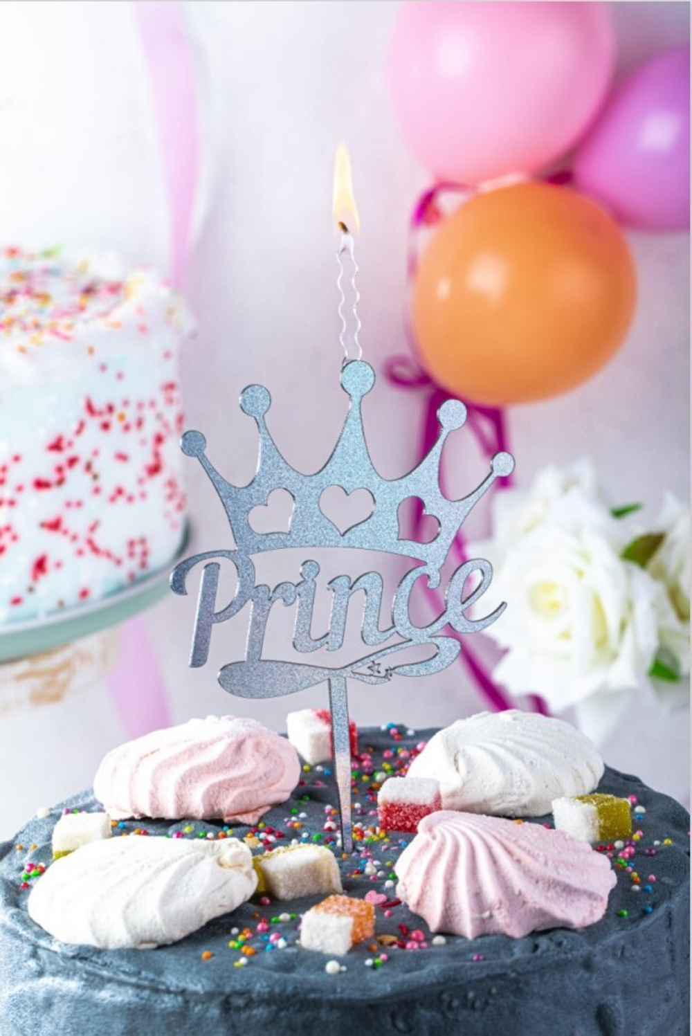 Топпер-Свеча "Серебряная - Принц, Prince", 10 см