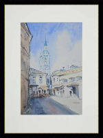 Картина авторская акварельная в паспарту 30х40 см на стену для интерьера "Дворик на Пятницкой"