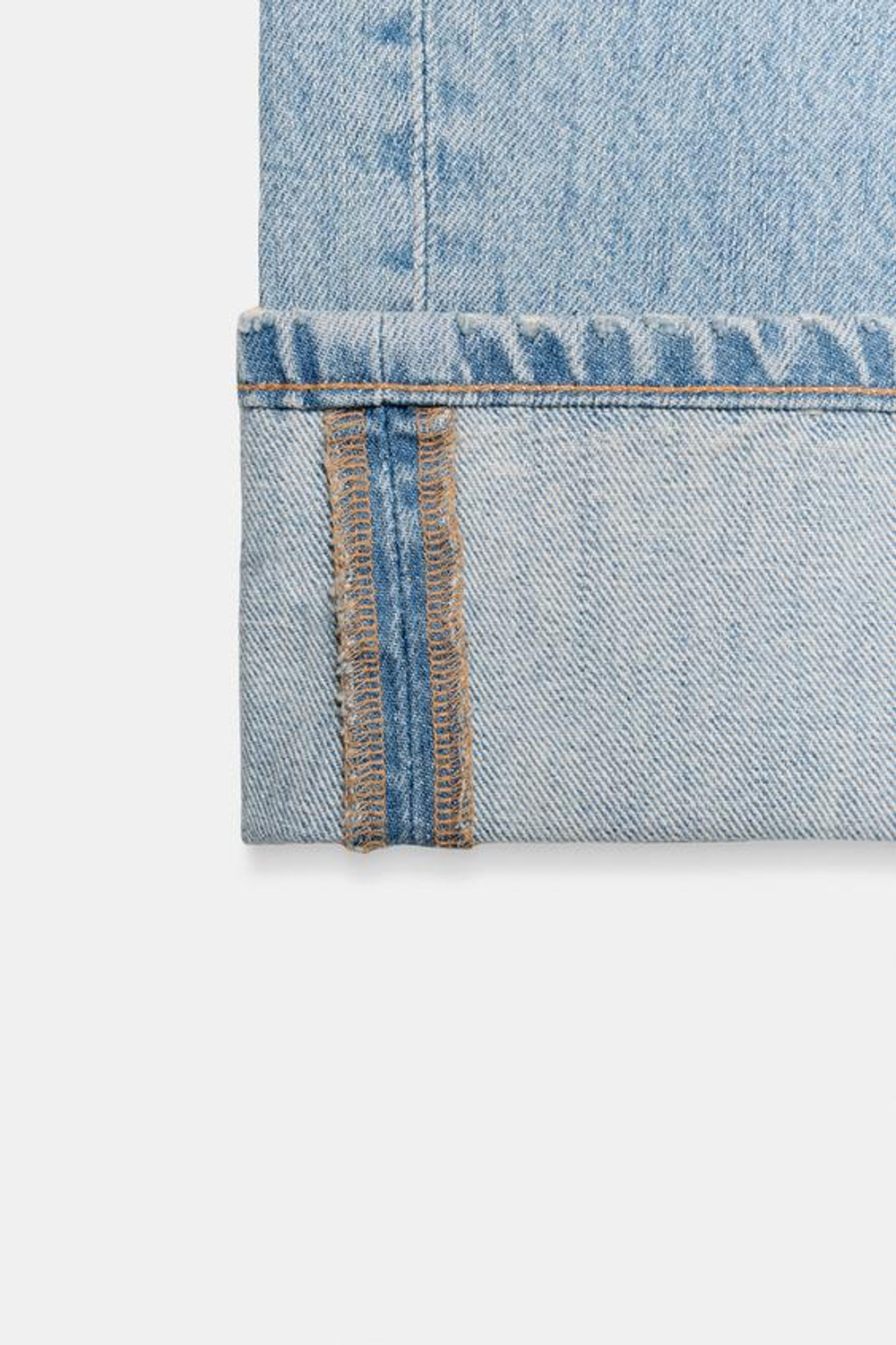 ZARA ДЖИНСЫ TRF ПРЯМОГО КРОЯ С ОТВОРОТАМИ И СРЕДНЕЙ ПОСАДКОЙ, ГОЛУБОЙ