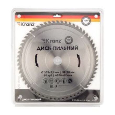 Диск пильный 305 мм х 60 зуб х 32/30 мм Kranz