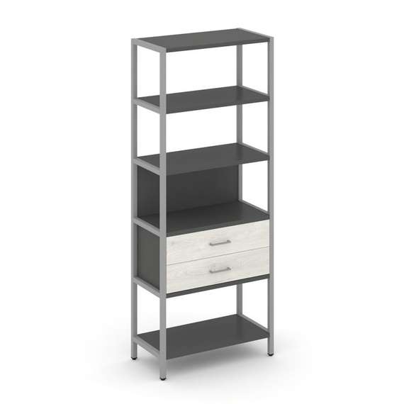 Shelf System Односекционный стеллаж пятиярусный с ящиками SN.STM-512 Антрацит/Дуб Наварра/Металл Сер