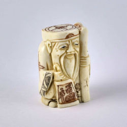 Нэцкэ Дзюродзин с посохом и табличкой "Счастье"