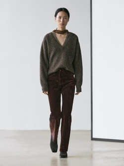 Massimo Dutti Свитер из мулине с V-образным вырезом, шоколадный