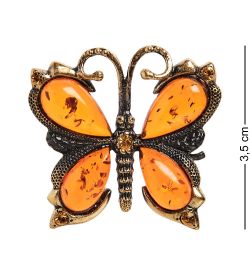 AM-2845 Брошь «Бабочка со стразами « (латунь, янтарь)