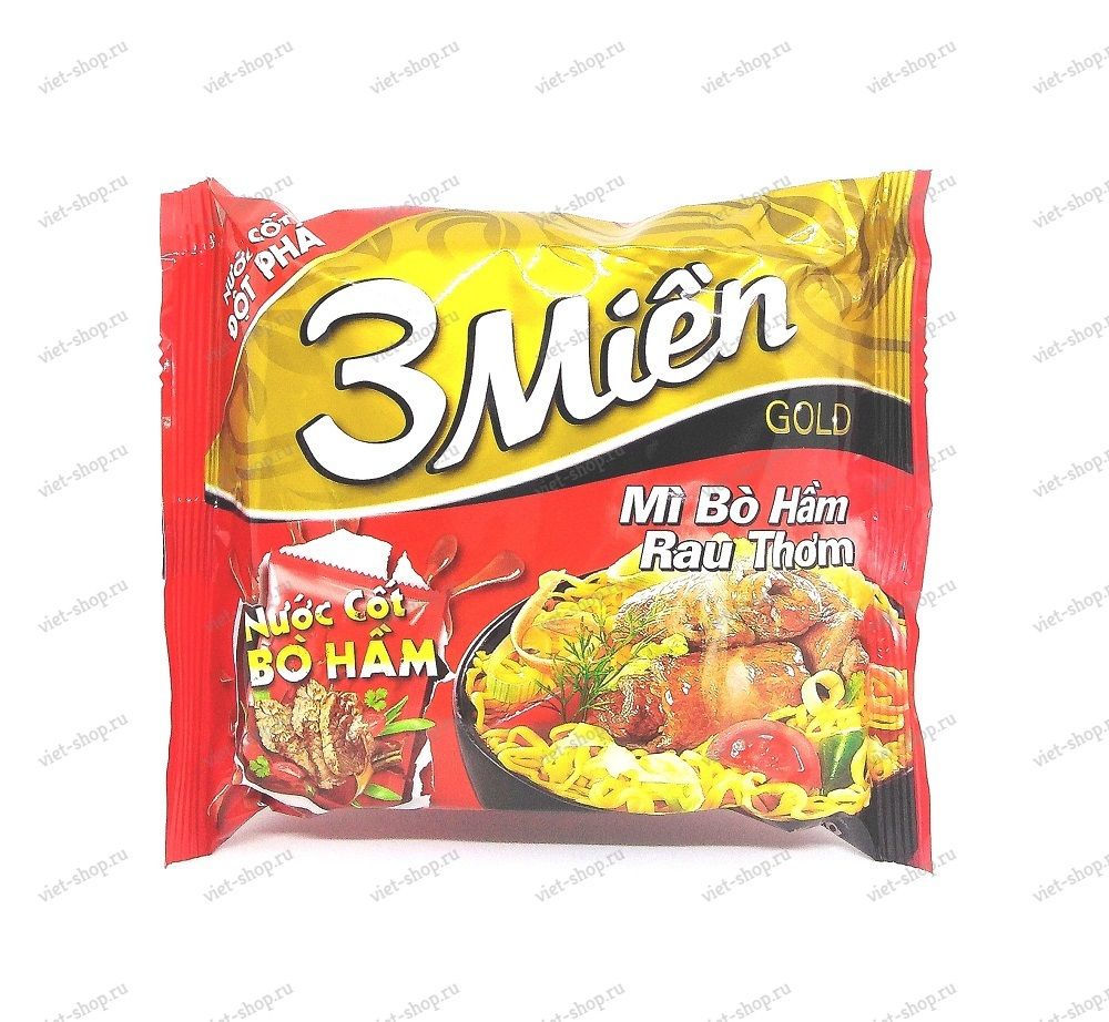 Вьетнамская пшеничная остро-кисло-сладкая лапша 3Mien со вкусом говядины, 75 гр.