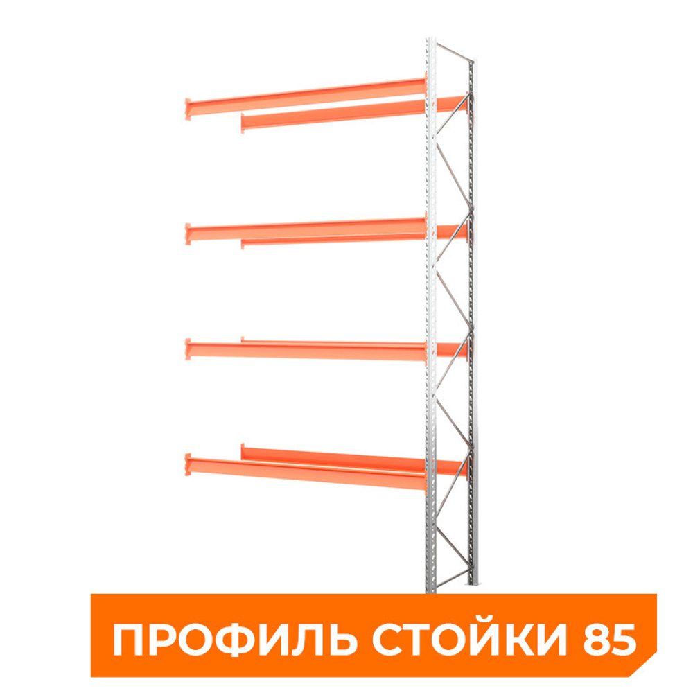 Секция приставная стеллажа металлического паллетного 6000х2700х1100 мм (85.1.5). Ярусы: пол+4