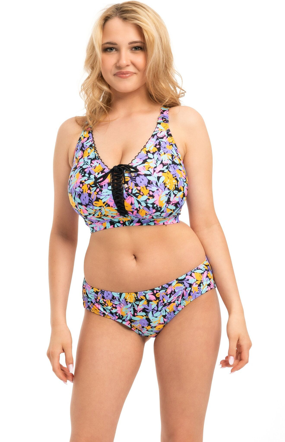 Купальный лиф с растительным принтом и шнуровкой по центру (Размер: 70I) (Цвет: разноцветный)